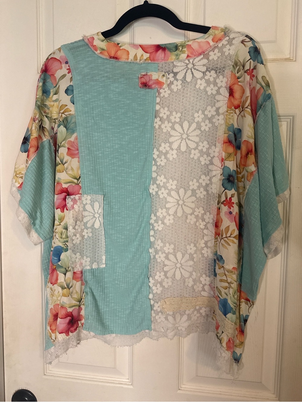 POL Patchwork Floral Crochet and Lace Top - Picture 3 of 4